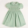 Pepa London Hand Smocked Peter Pan Collar Short Sleeve Dress in Green (12mths-10yrs)