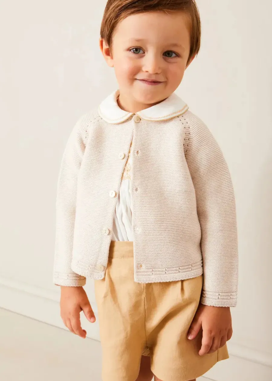 BOY Pepa London Hand Smocked Peter Pan Collar Short Sleeve Two Piece Set in Beige (18mths-6yrs)
