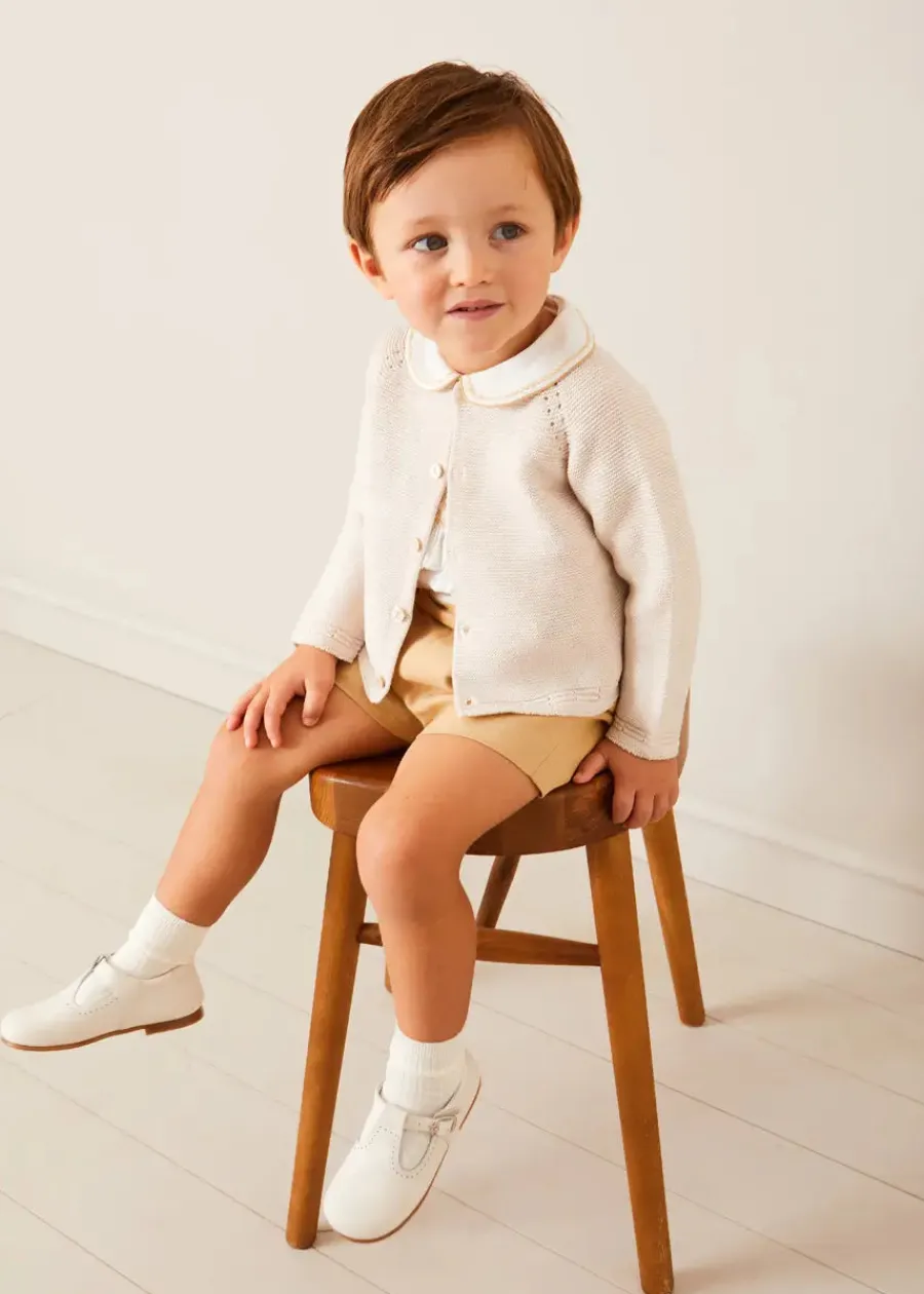 BOY Pepa London Hand Smocked Peter Pan Collar Short Sleeve Two Piece Set in Beige (18mths-6yrs)