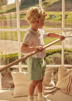 BOY Pepa London Hand Smocked Peter Pan Collar Short Sleeve Two Piece Set in Green (18mths-6yrs)