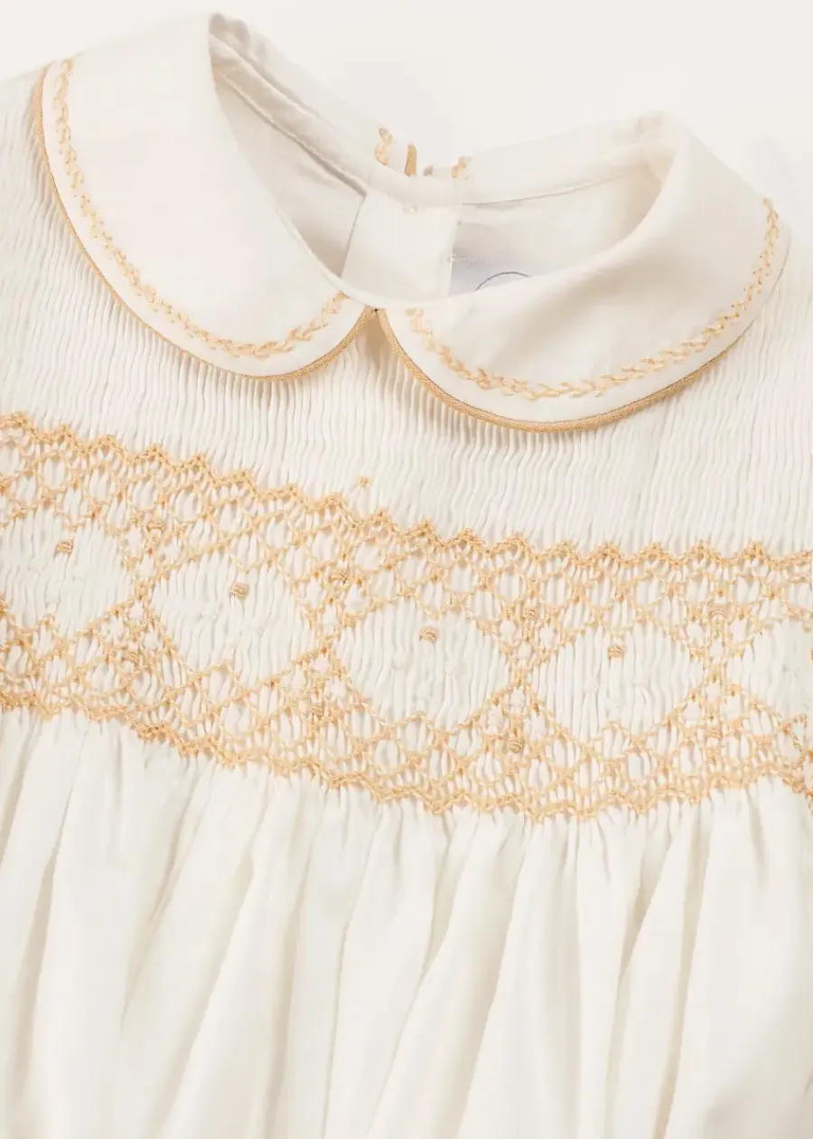 BOY Pepa London Hand Smocked Peter Pan Collar Short Sleeve Two Piece Set in Beige (18mths-6yrs)