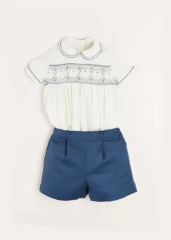 BOY Pepa London Hand Smocked Short Sleeve Two Piece Set in Royal Blue (18mths-5yrs)