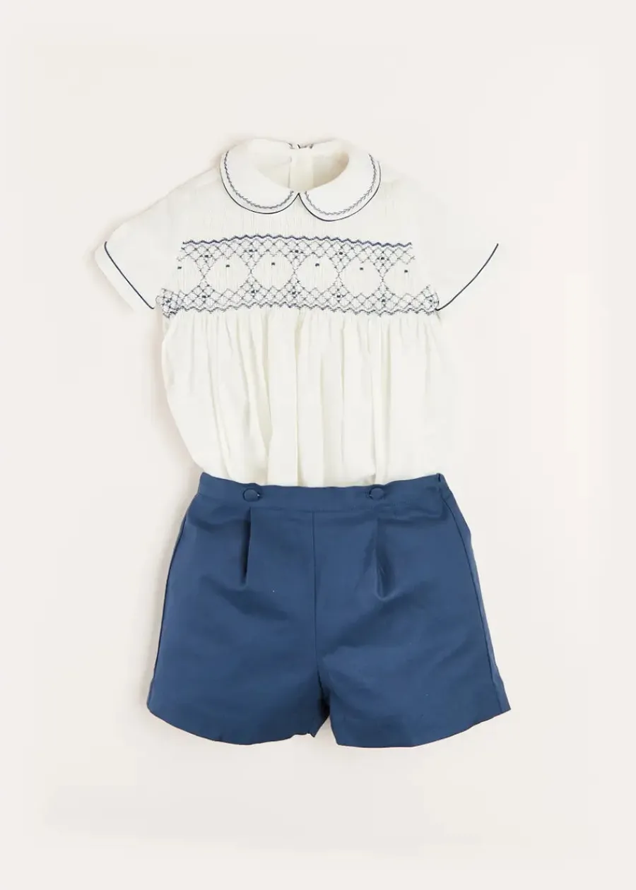 BOY Pepa London Hand Smocked Short Sleeve Two Piece Set in Royal Blue (18mths-5yrs)