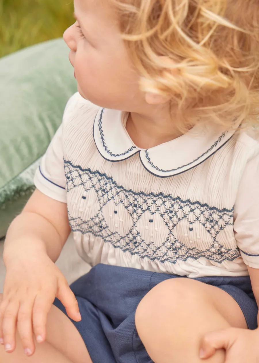 BOY Pepa London Hand Smocked Short Sleeve Two Piece Set in Royal Blue (18mths-5yrs)