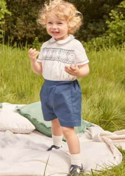 BOY Pepa London Hand Smocked Short Sleeve Two Piece Set in Royal Blue (18mths-5yrs)
