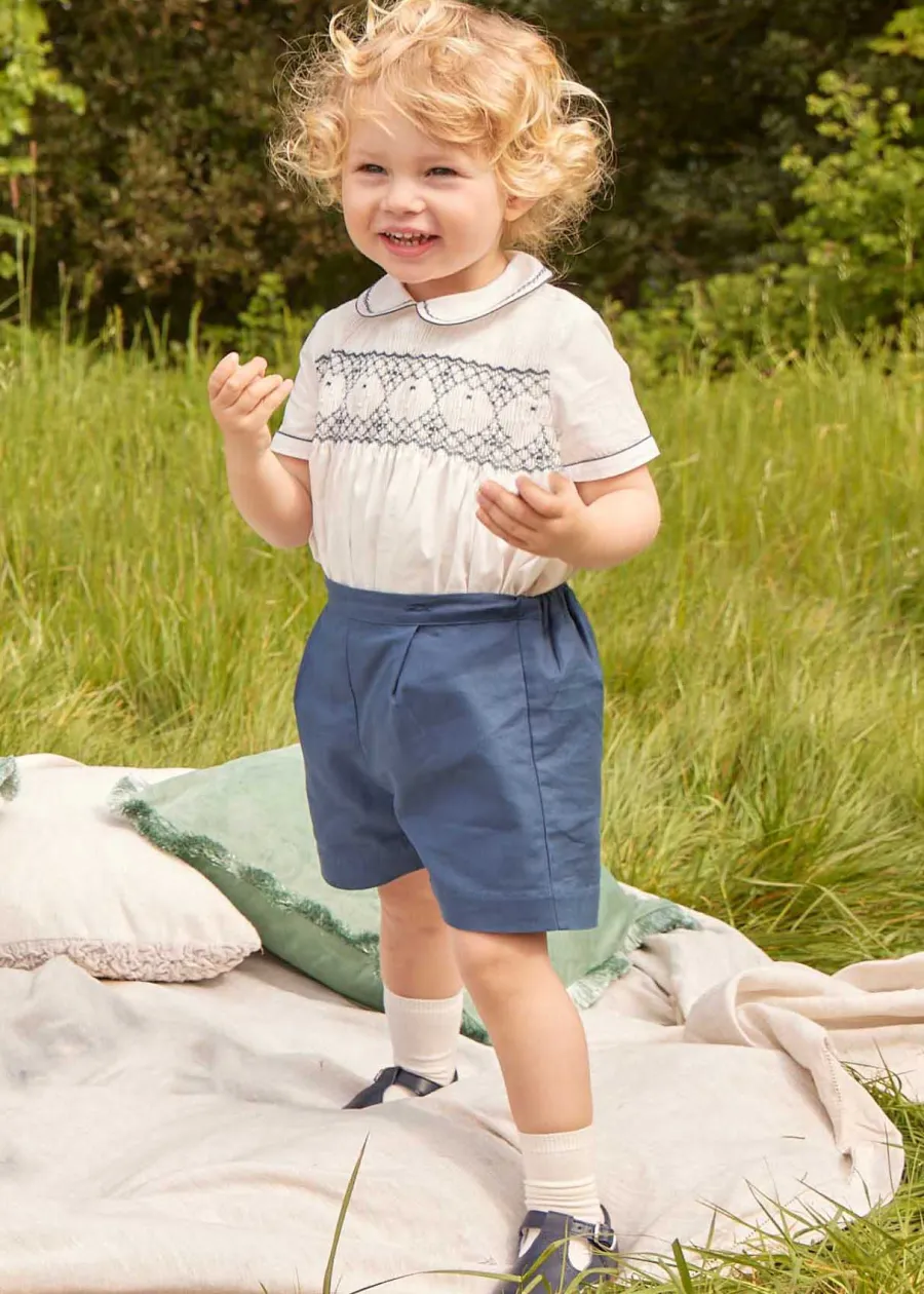 BOY Pepa London Hand Smocked Short Sleeve Two Piece Set in Royal Blue (18mths-5yrs)