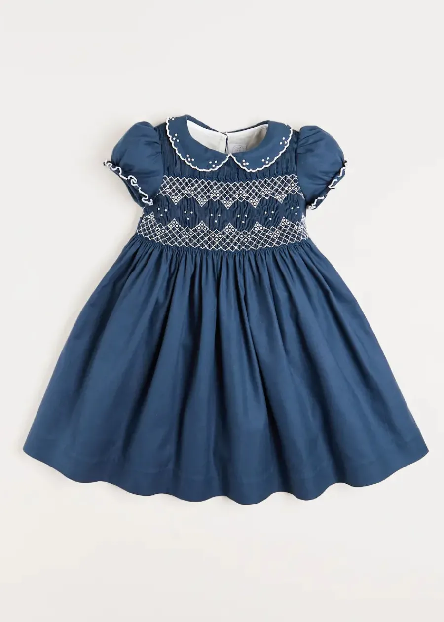 Pepa London Hand Smocked Shortsleeve Dress in Royal Blue (12mths-10yrs)