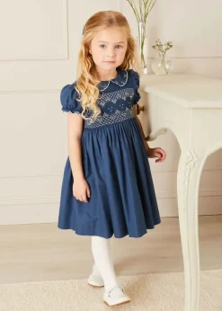 Pepa London Hand Smocked Shortsleeve Dress in Royal Blue (12mths-10yrs)