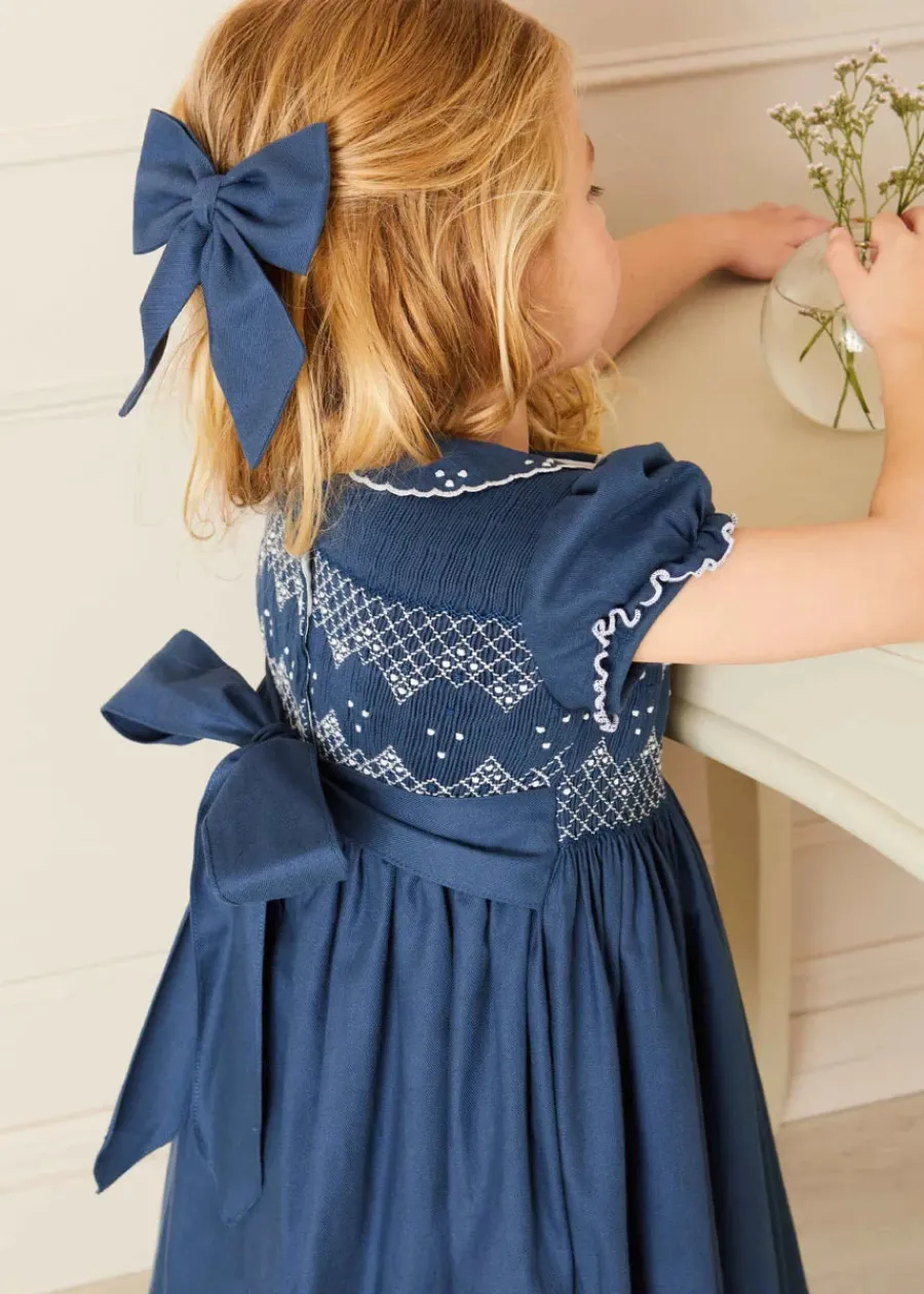Pepa London Hand Smocked Shortsleeve Dress in Royal Blue (12mths-10yrs)