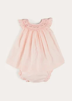 Pepa London Hand Smocked Sleeveless Dress With Bloomers in Pink (1-12mths)