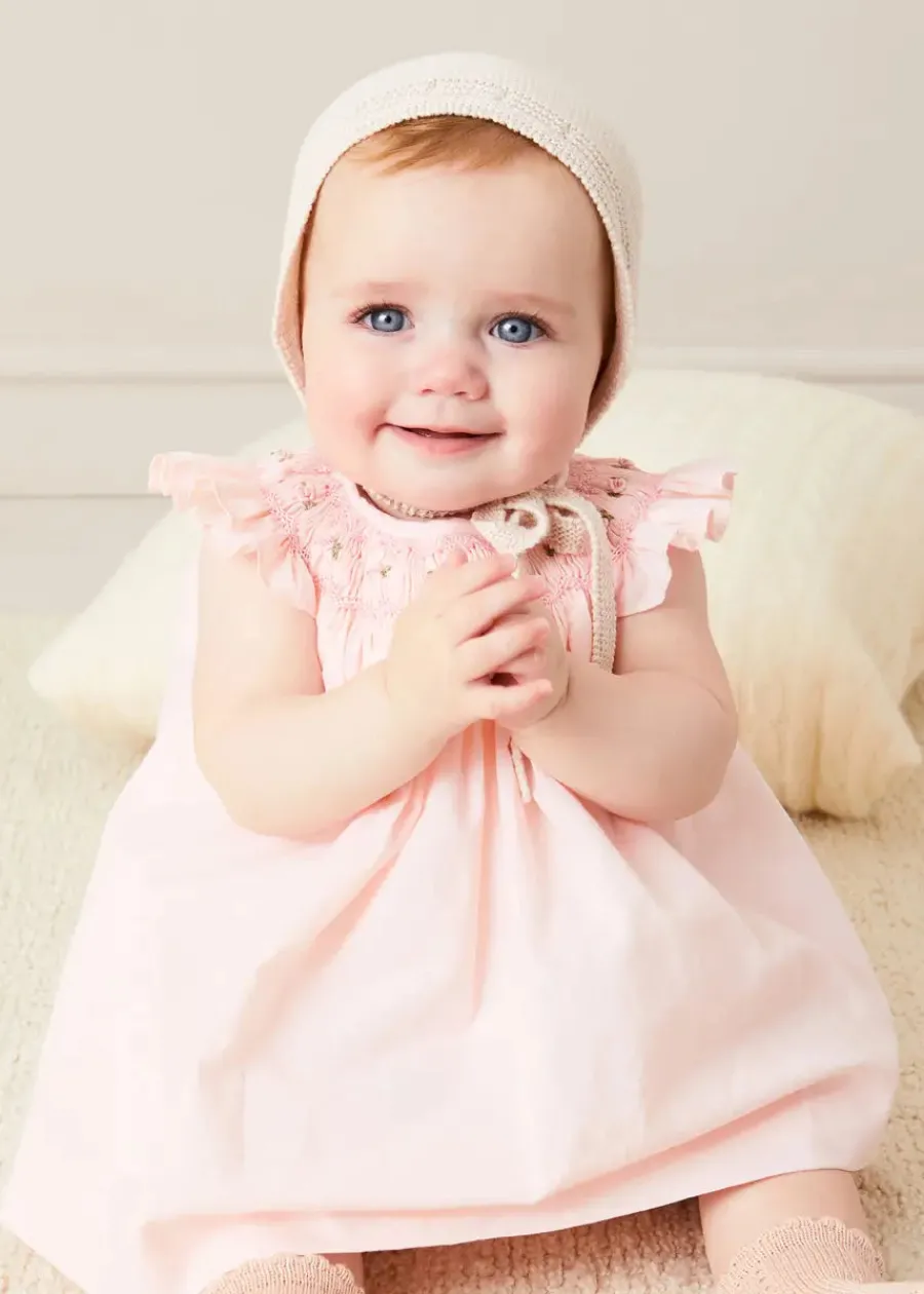 Pepa London Hand Smocked Sleeveless Dress With Bloomers in Pink (1-12mths)