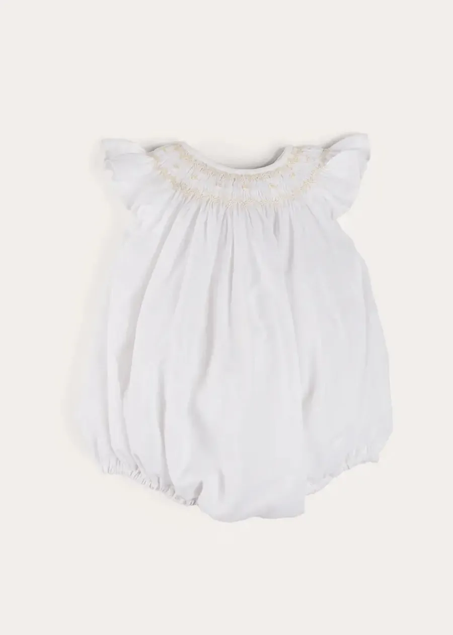 BOY Pepa London Hand Smocked Sleeveless Romper in White (3-18mths)