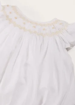 BOY Pepa London Hand Smocked Sleeveless Romper in White (3-18mths)