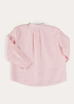 BOY Pepa London Hertford Striped Mao Collar Long Sleeve Shirt in Coral (12mths-10yrs)