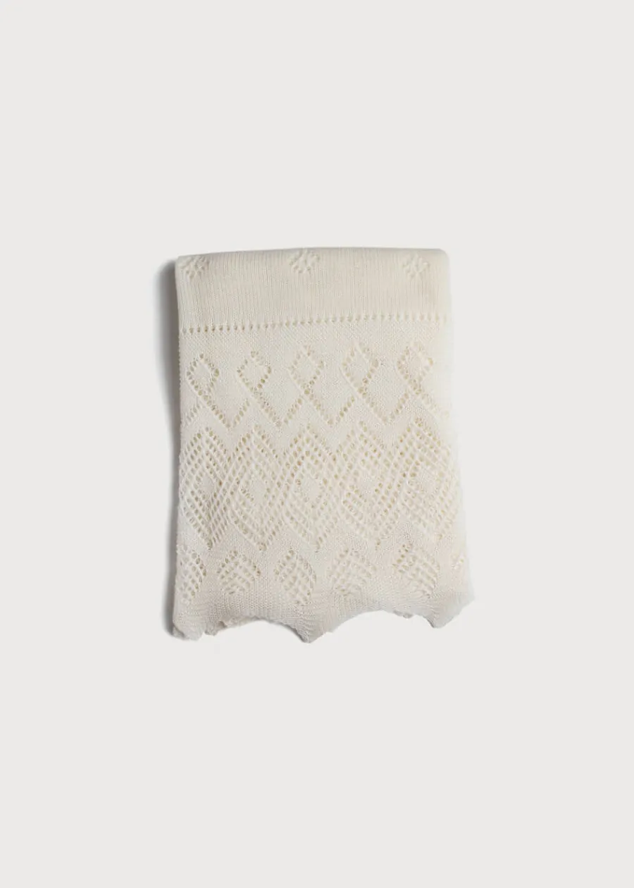 BOY Pepa London Intricate Openwork Fine Merino Wool Shawl in Cream