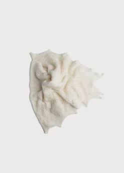 BOY Pepa London Intricate Openwork Fine Merino Wool Shawl in Cream