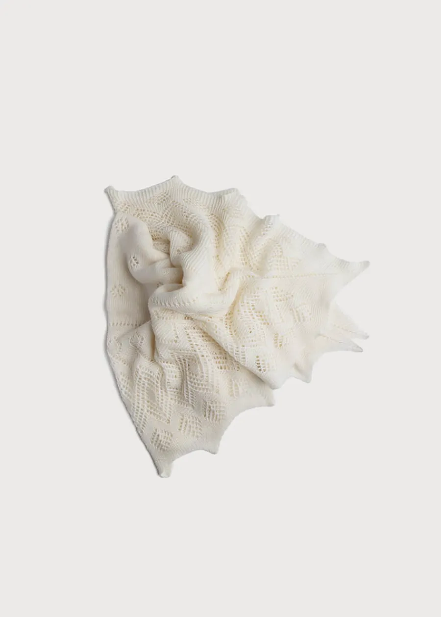 BOY Pepa London Intricate Openwork Fine Merino Wool Shawl in Cream