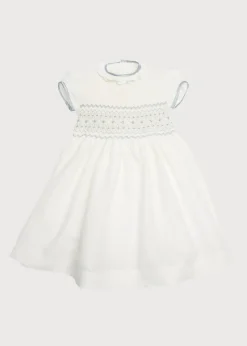 Pepa London Ivory Hand Smocked Occasion Dress with Blue Details (6mths-8yrs)