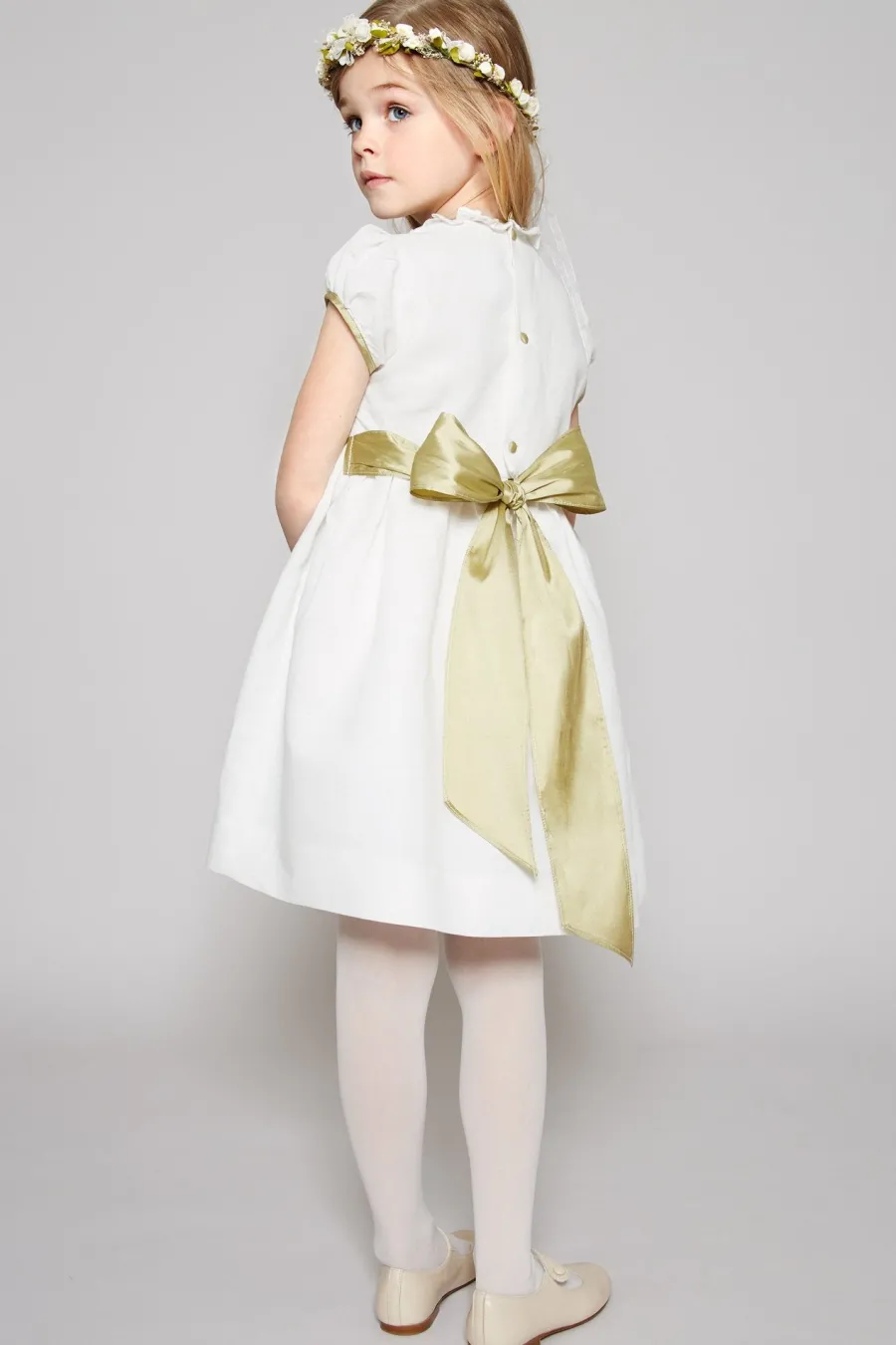 Pepa London Ivory Hand Smocked Occasion Dress with Green Details (6mths-8yrs)