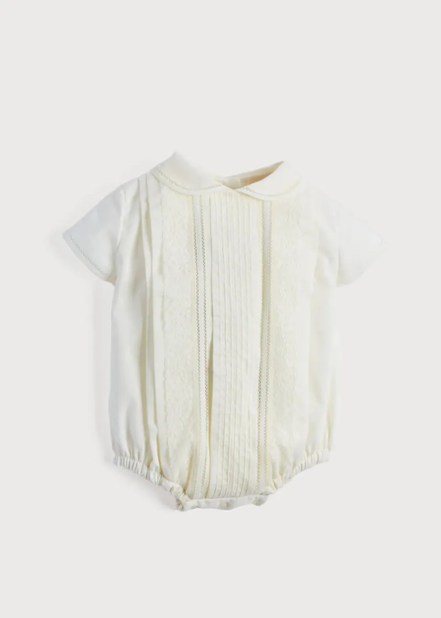 BOY Pepa London Ivory Panelled Christening Romper (3mths-2yrs)