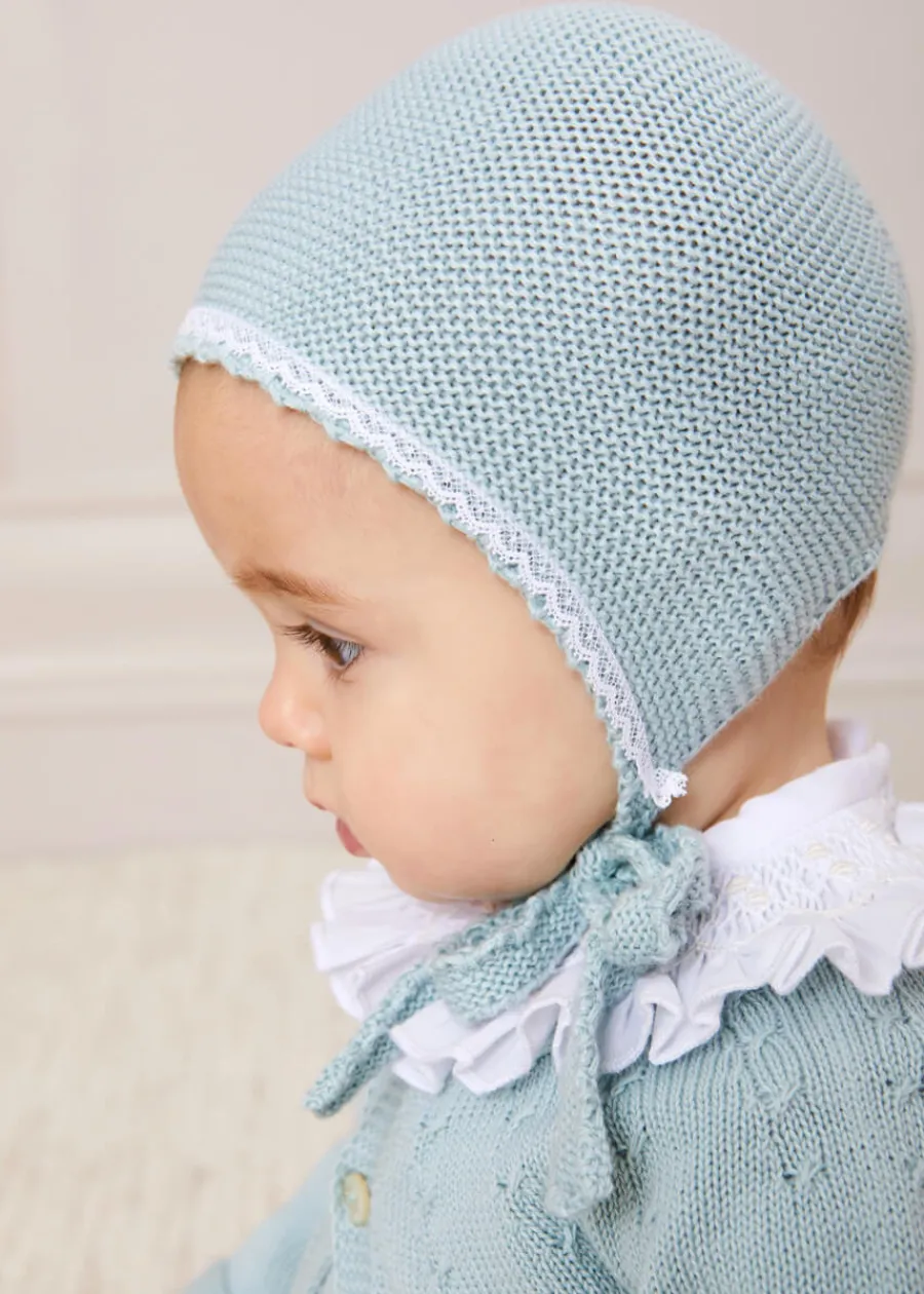 BOY Pepa London Lace Detail Knitted Bonnet in Green (1-12mths)
