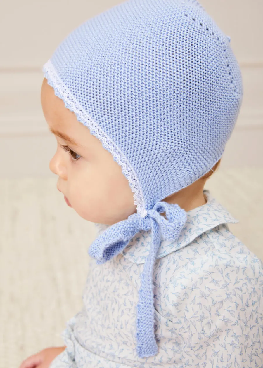 BOY Pepa London Lace Detail Knitted Bonnet in Blue (1-6mths)