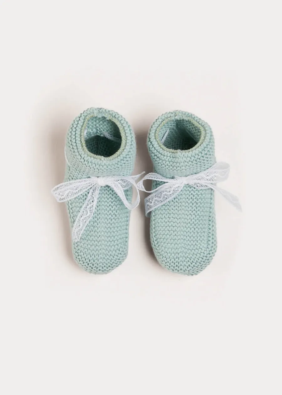BOY Pepa London Lace Detail Knitted Booties in Green