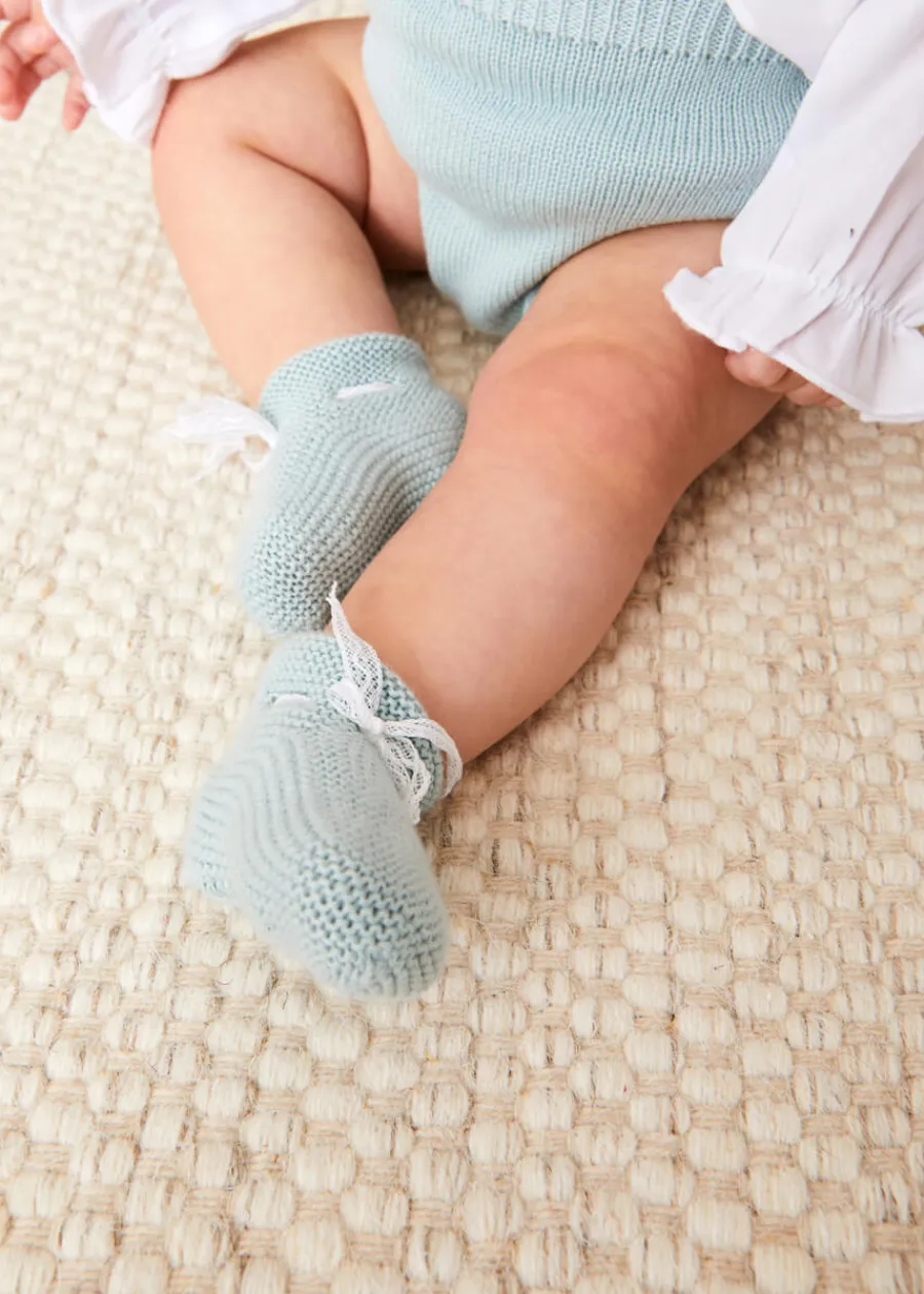 BOY Pepa London Lace Detail Knitted Booties in Green