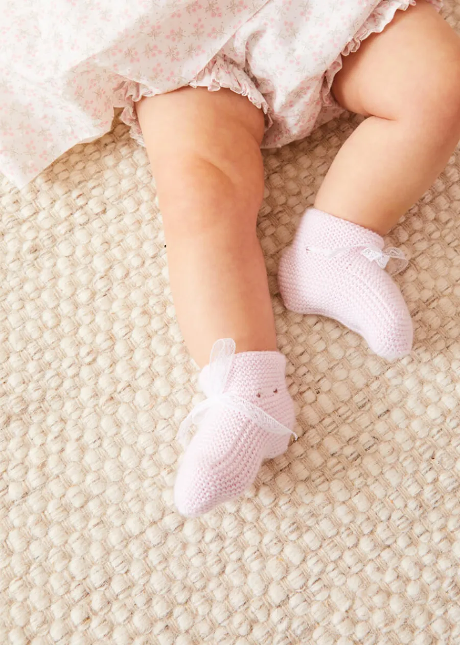 BOY Pepa London Lace Detail Knitted Booties in Pink
