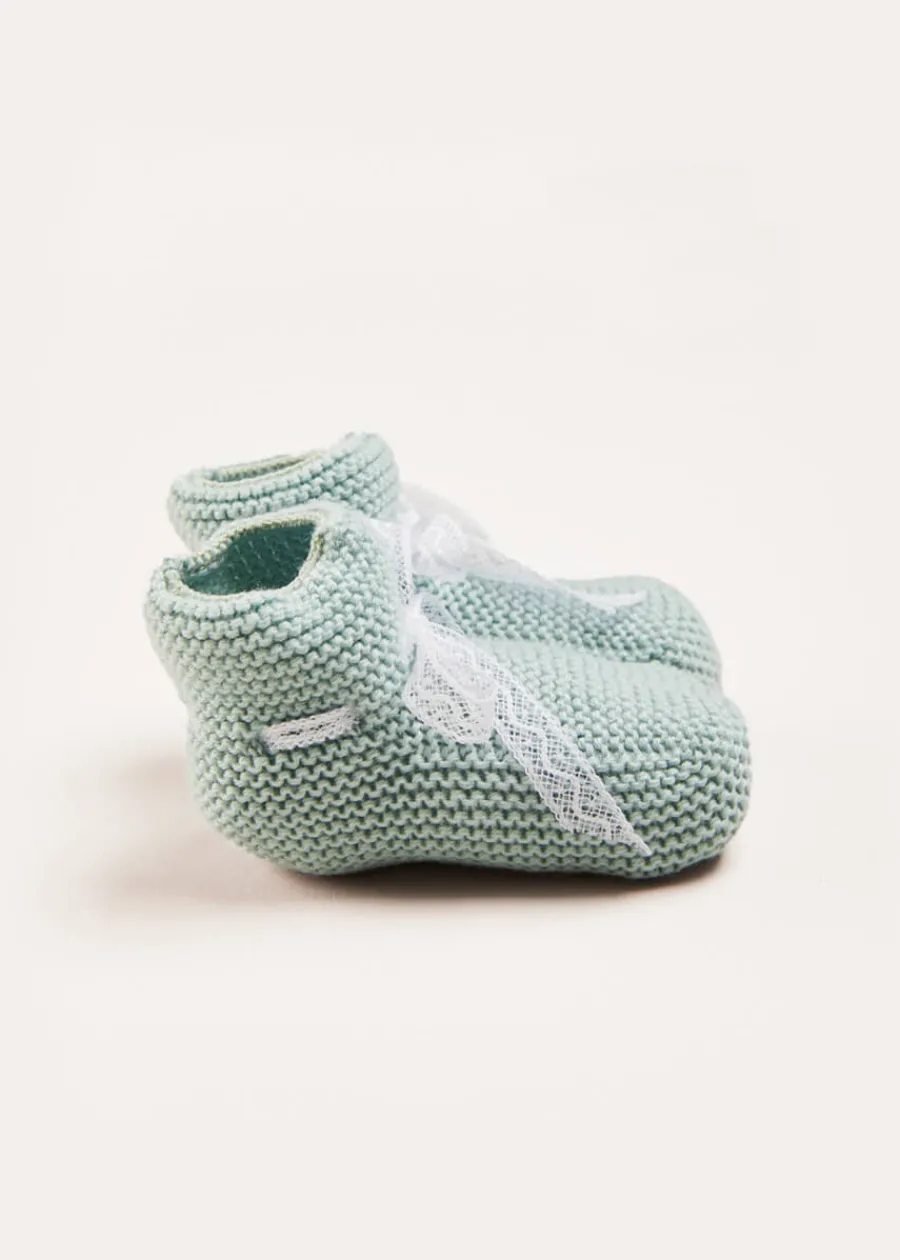 BOY Pepa London Lace Detail Knitted Booties in Green