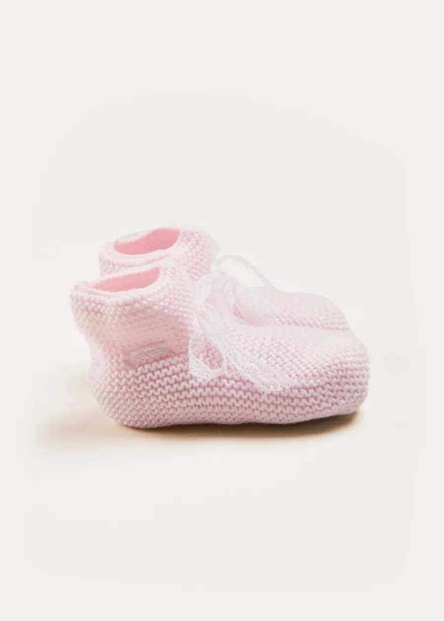 BOY Pepa London Lace Detail Knitted Booties in Pink