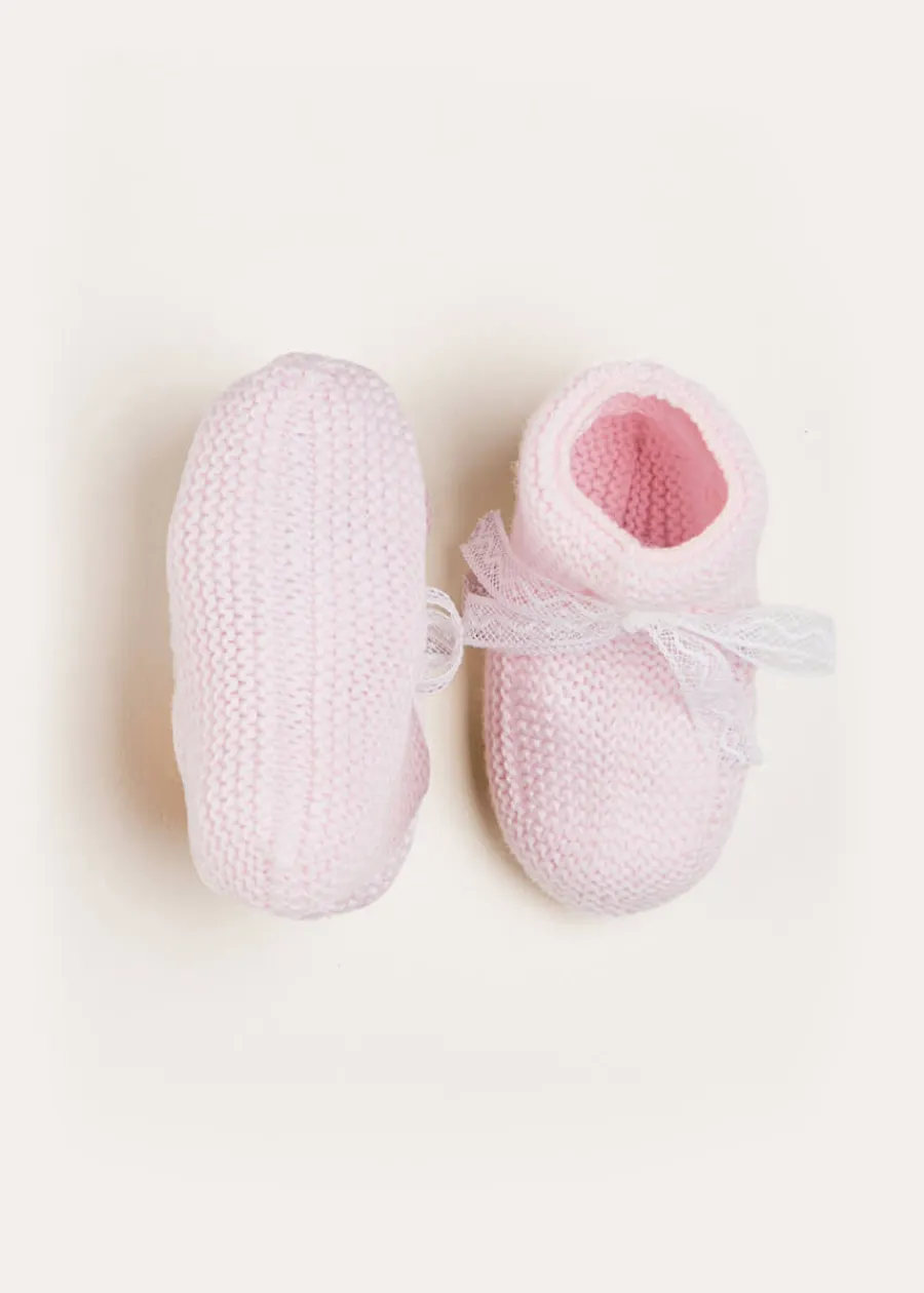 BOY Pepa London Lace Detail Knitted Booties in Pink