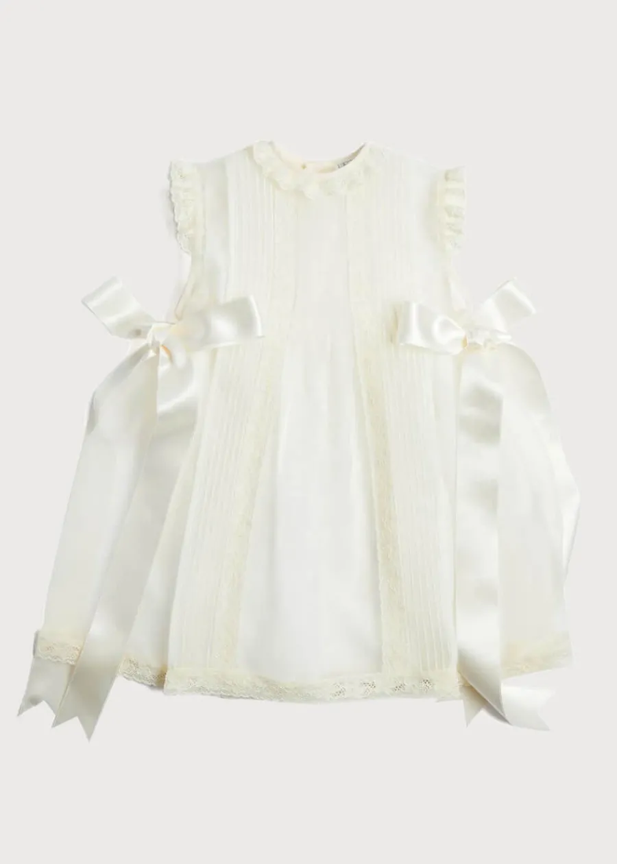 Pepa London Lace Trim Fine Pleated Dress in Ivory (3mths-5yrs)