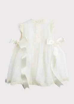 Pepa London Lace Trim Fine Pleated Dress in Ivory (3mths-5yrs)