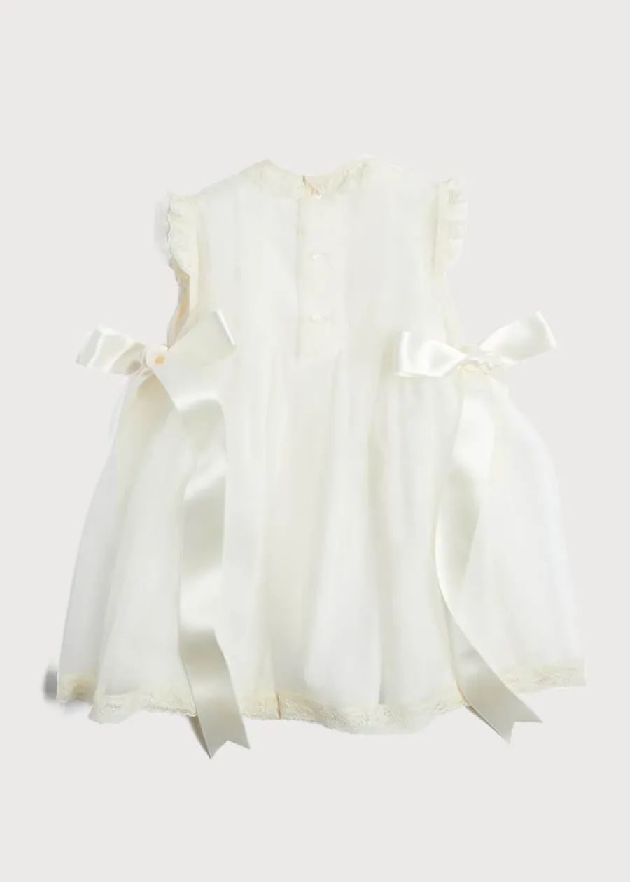 Pepa London Lace Trim Fine Pleated Dress in Ivory (3mths-5yrs)