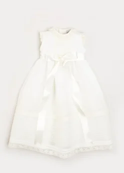 Pepa London Lace Trim Fine Pleated Gown in Ivory (6-12mths)