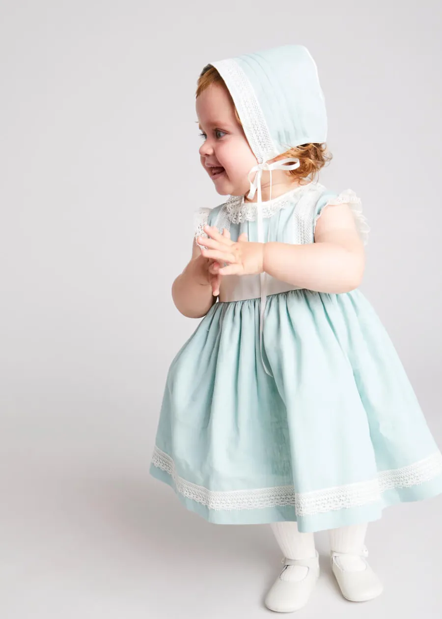 Pepa London Lace Trim Ivory Bow Dress in Teal (6mths-5yrs)