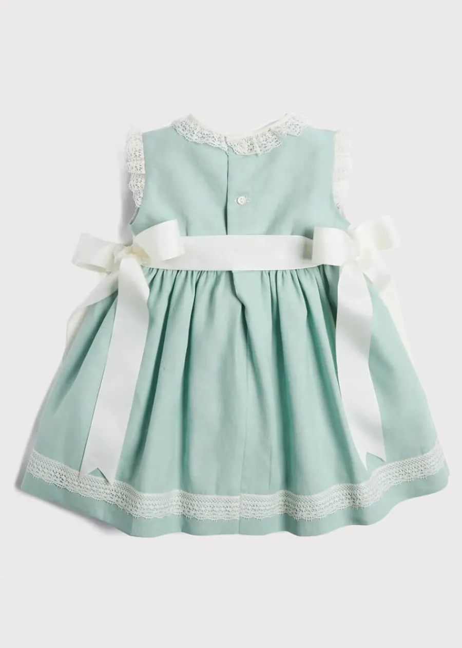 Pepa London Lace Trim Ivory Bow Dress in Teal (6mths-5yrs)