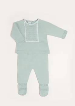BOY Pepa London Lace Trim Knitted Set in Green (1-12mths)