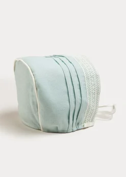 BOY Pepa London Lace Trim Linen Bonnet in Teal (3mths-2yrs)