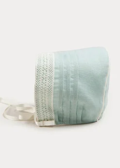 BOY Pepa London Lace Trim Linen Bonnet in Teal (3mths-2yrs)
