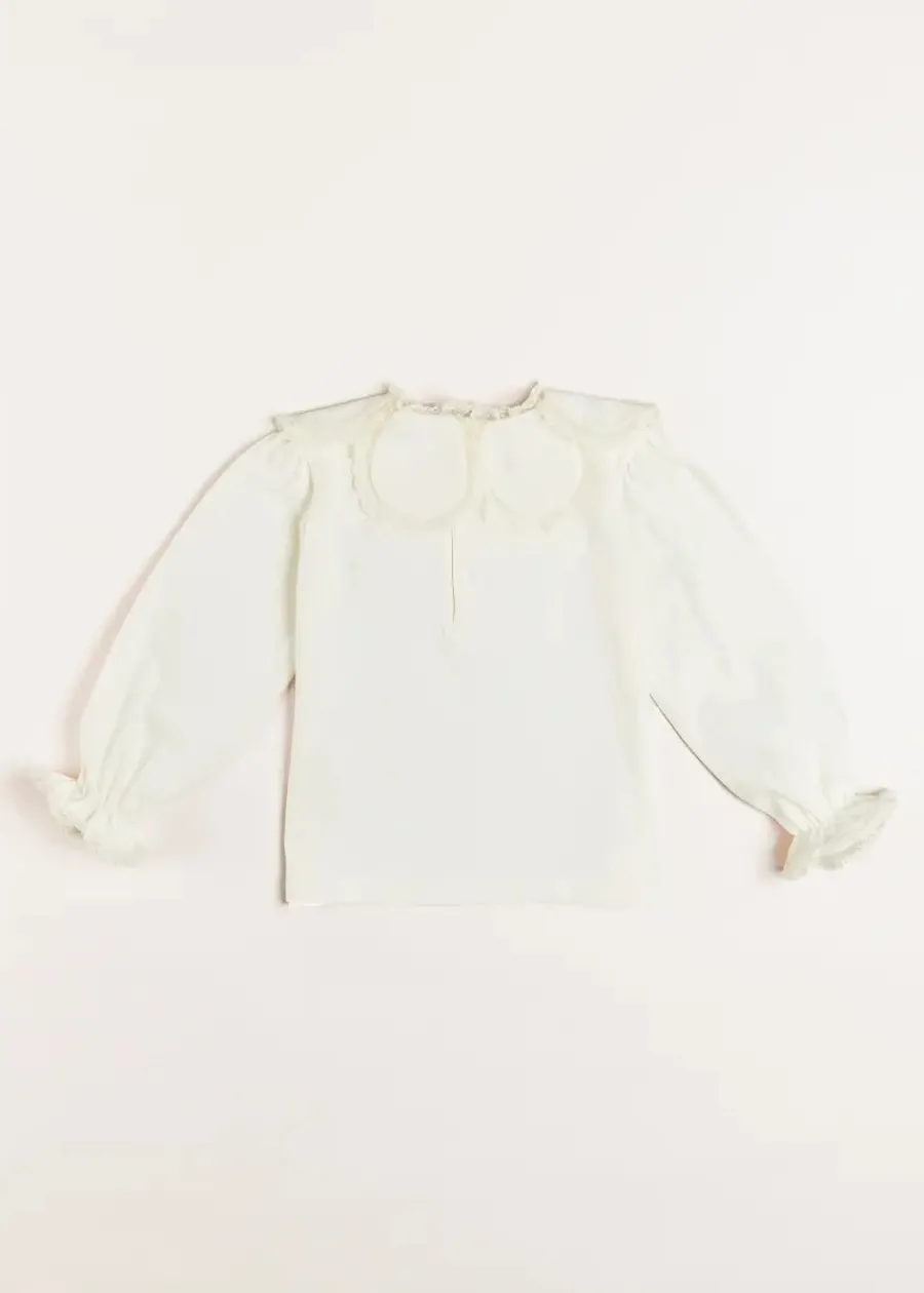 Pepa London Lace Trim Petal Collar Top in Cream (3-10yrs)