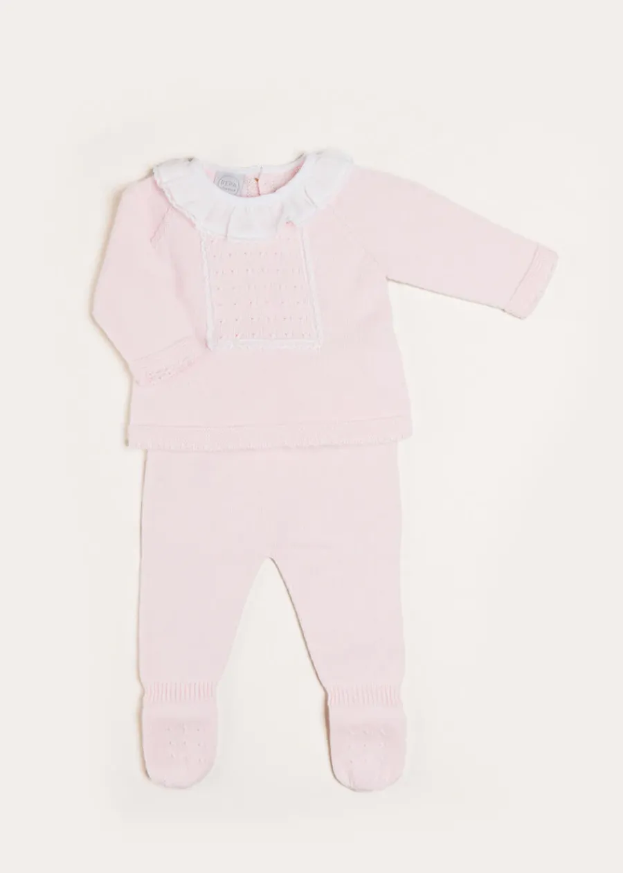 Pepa London Lace Trim Ruffle Collar Knitted Set in Pink (1-12mths)