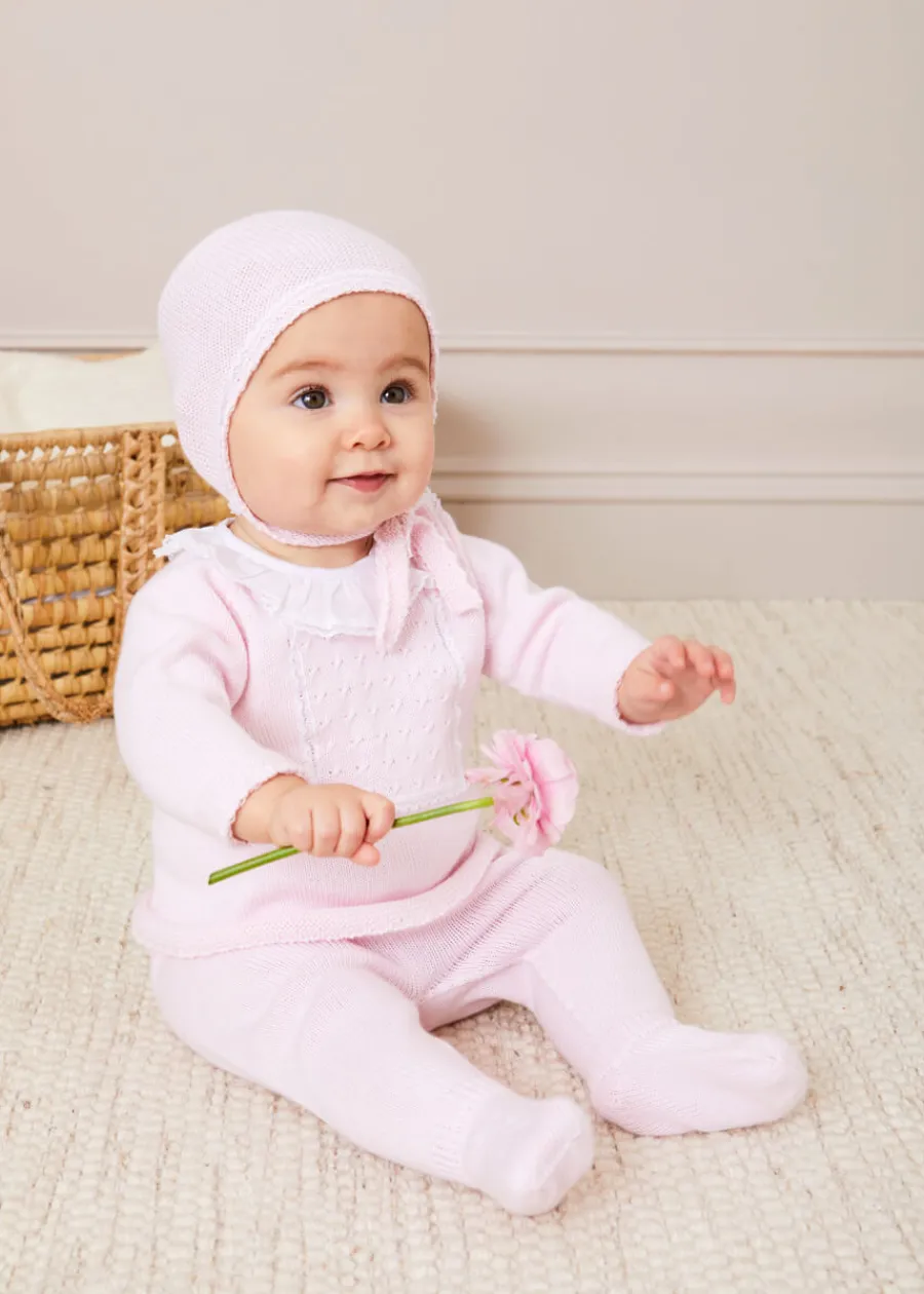 Pepa London Lace Trim Ruffle Collar Knitted Set in Pink (1-12mths)