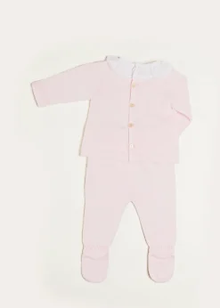 Pepa London Lace Trim Ruffle Collar Knitted Set in Pink (1-12mths)