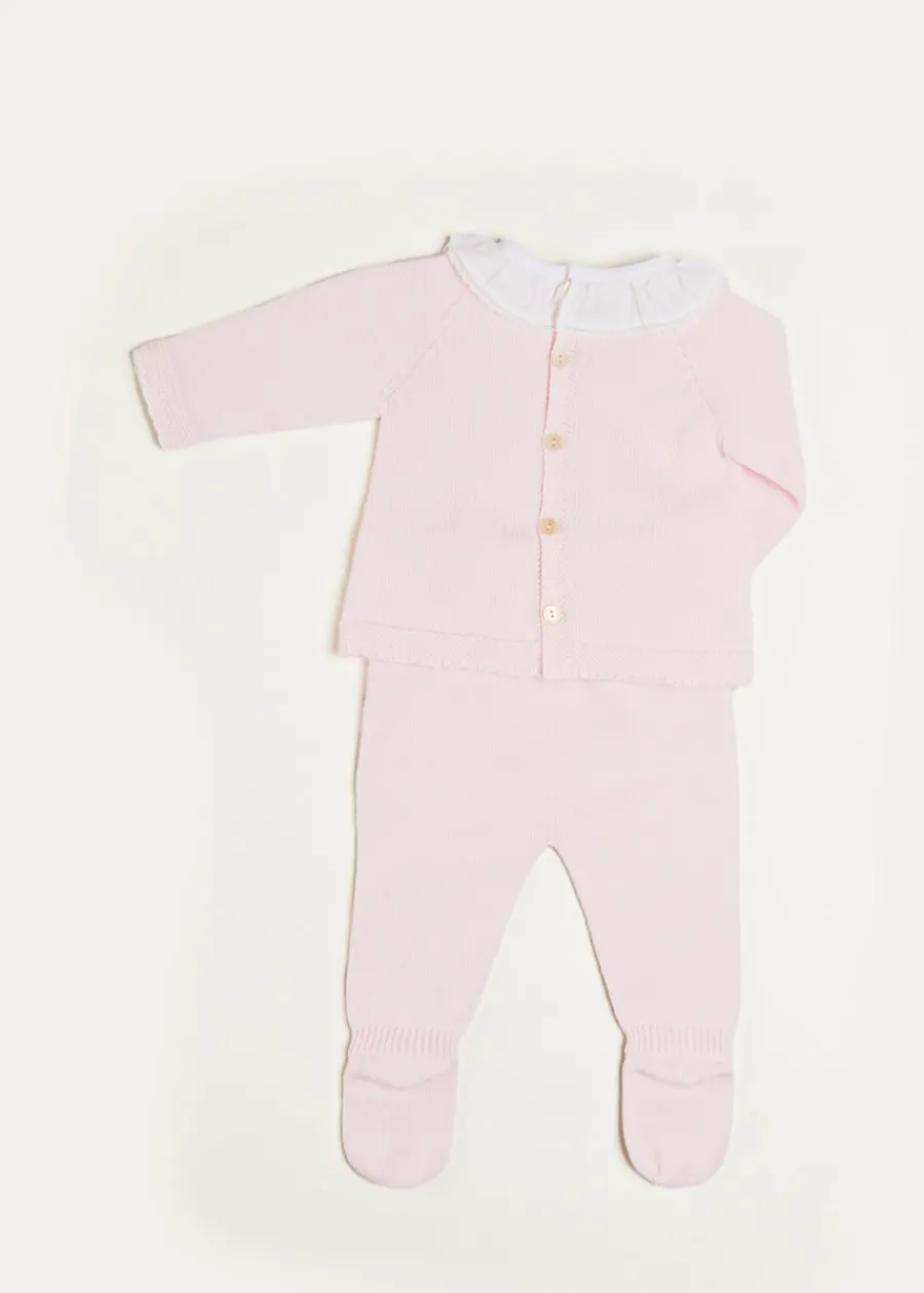 Pepa London Lace Trim Ruffle Collar Knitted Set in Pink (1-12mths)