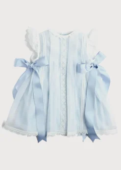 Pepa London Lace Trim Satin Bow Dress in Pale Blue (6mths-5yrs)