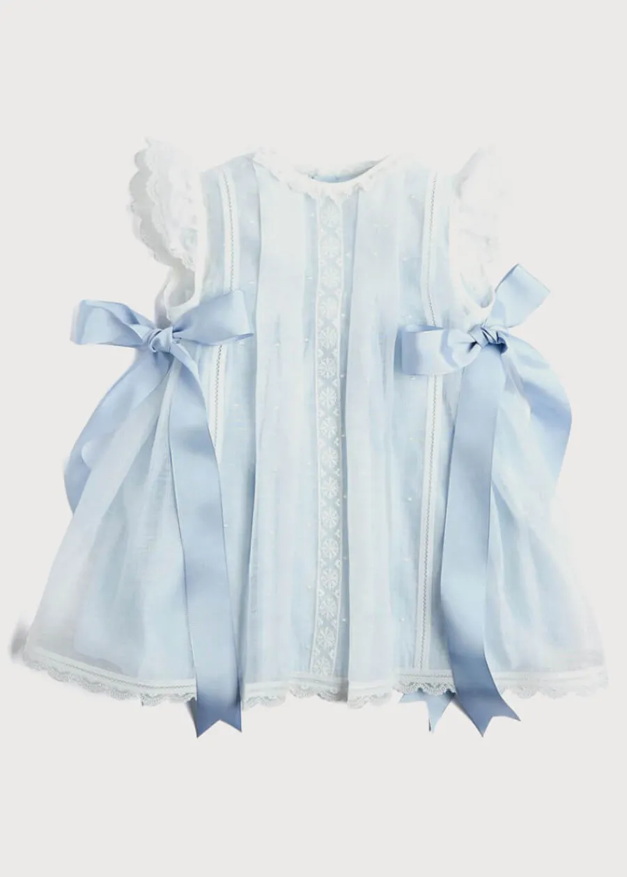 Pepa London Lace Trim Satin Bow Dress in Pale Blue (6mths-5yrs)