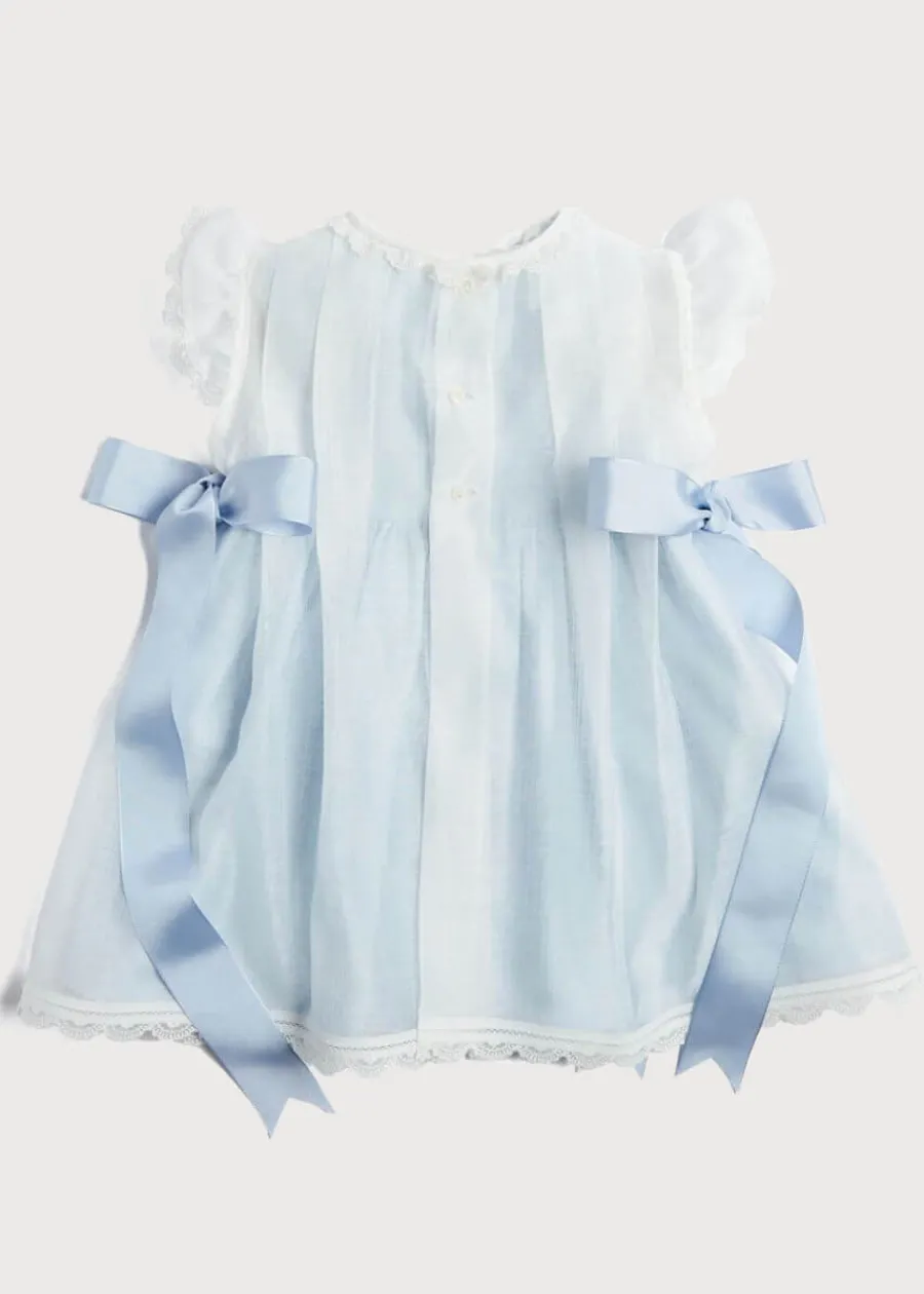 Pepa London Lace Trim Satin Bow Dress in Pale Blue (6mths-5yrs)