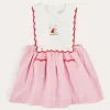 Pepa London Lawrence Striped Boat Embroidered Scallop Detail Pinafore Skirt in Red (18mths-4yrs)